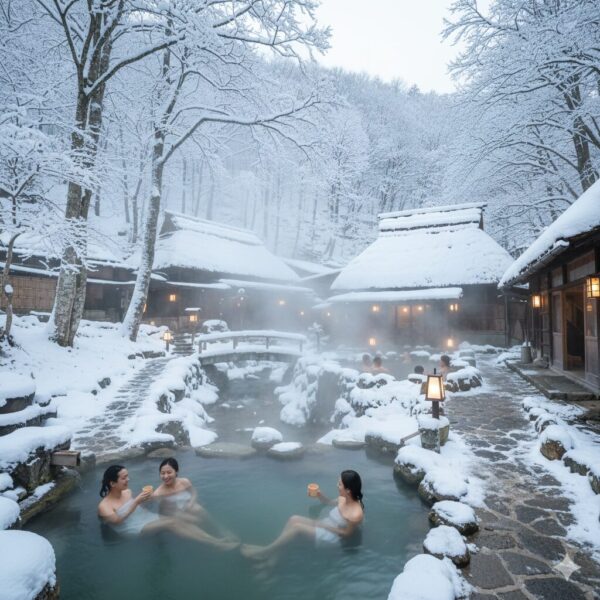 乳頭温泉の鶴の湯雪見露天の風景